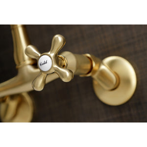 Kingston Brass English Country 6-Inch Adjustable Center Wall Mount Kitchen Faucet, Brushed Brass
