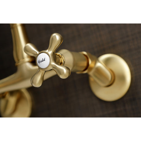 Kingston Brass English Country 6-Inch Adjustable Center Wall Mount Kitchen Faucet, Brushed Brass