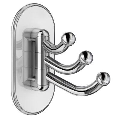 Smedbo Beslagsboden Design Triple Hook Swingable Self-adhesive in Polished Chrome