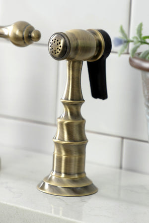 Kingston Brass KS7793ALBS English Country Bridge Kitchen Faucet with Brass Sprayer, Antique Brass