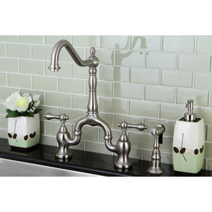 Kingston Brass KS7758ALBS English Country Kitchen Bridge Faucet with Brass Sprayer, Brushed Nickel
