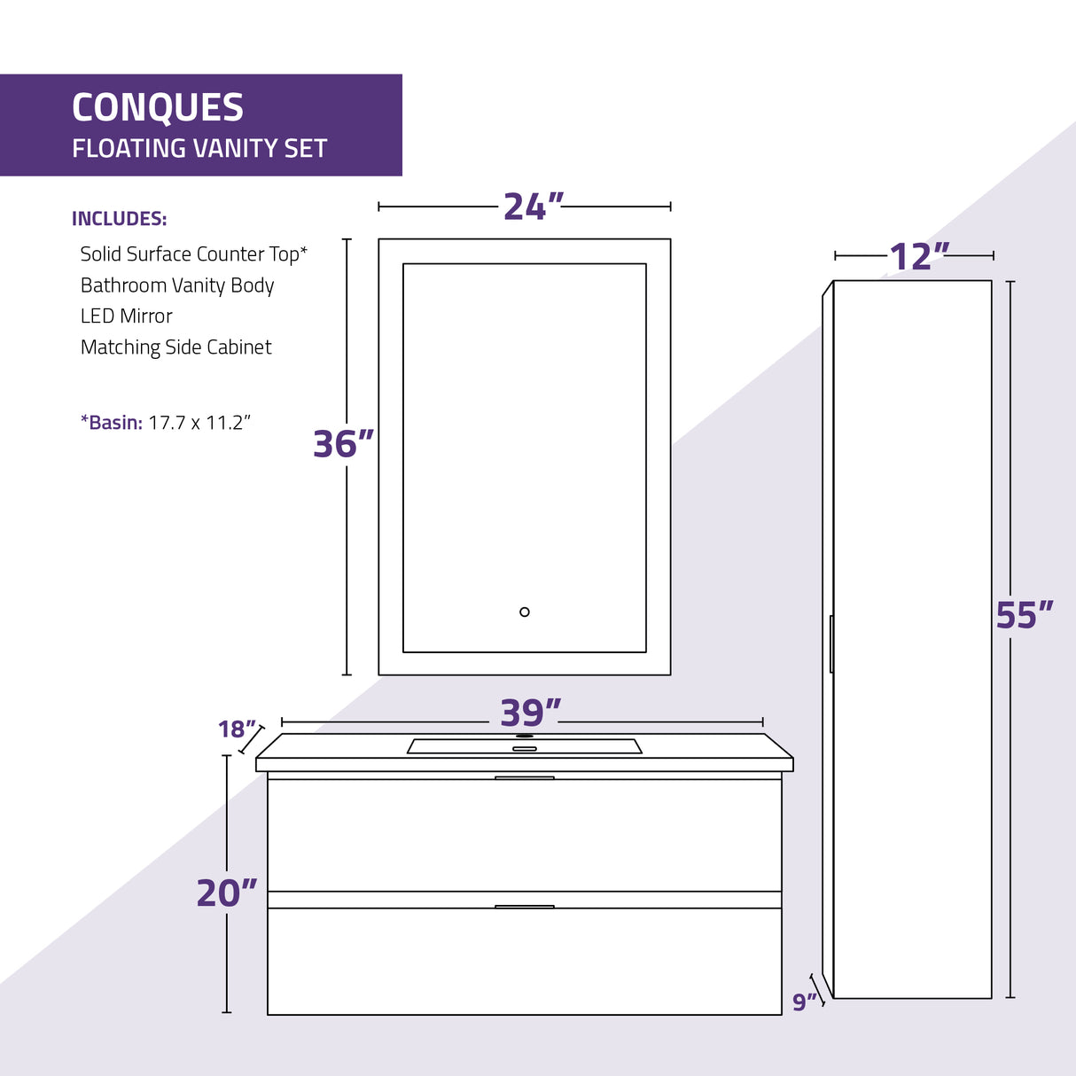 ANZZI VT-MR3SCCT39-GY 39 in. W x 20 in. H x 18 in. D Bath Vanity Set in Rich Gray with Vanity Top in White with White Basin and Mirror