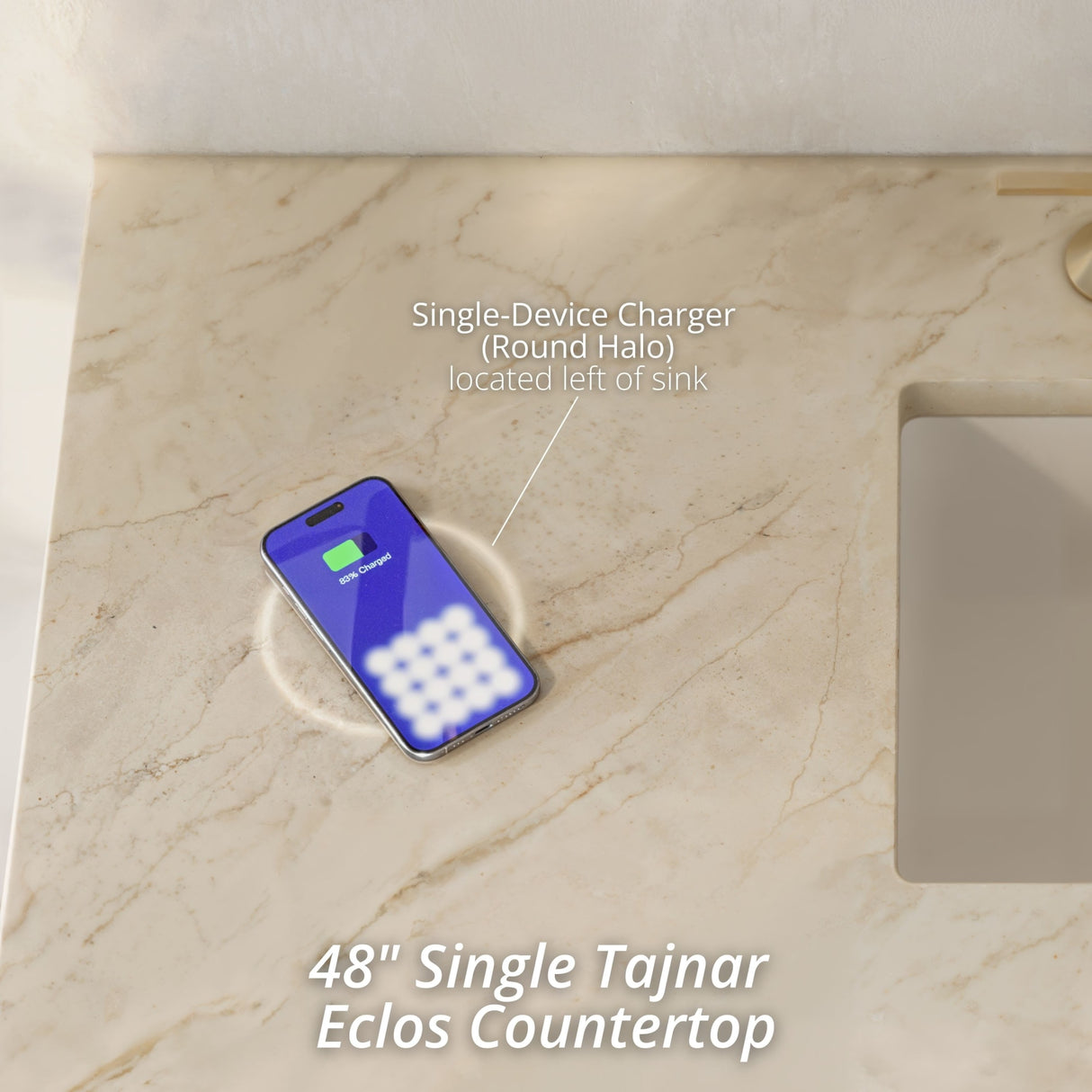Bristol 48" Single Vanity, Saddle Brown, w/ 3 CM Tajnar Eclos Top w/FreePower Wireless Charger