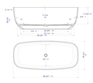 67" White Matte Solid Surface Resin Bathtub