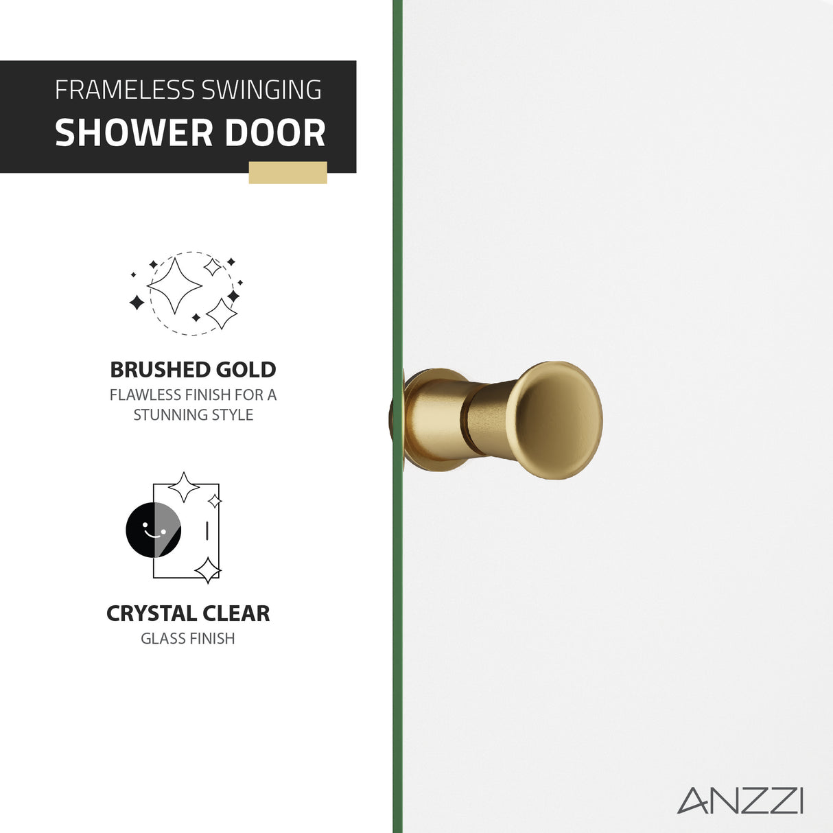 ANZZI SD-AZ14-01BG Romance 72-in. x 33.5-in. Frameless Swinging Shower Door in Brushed Gold