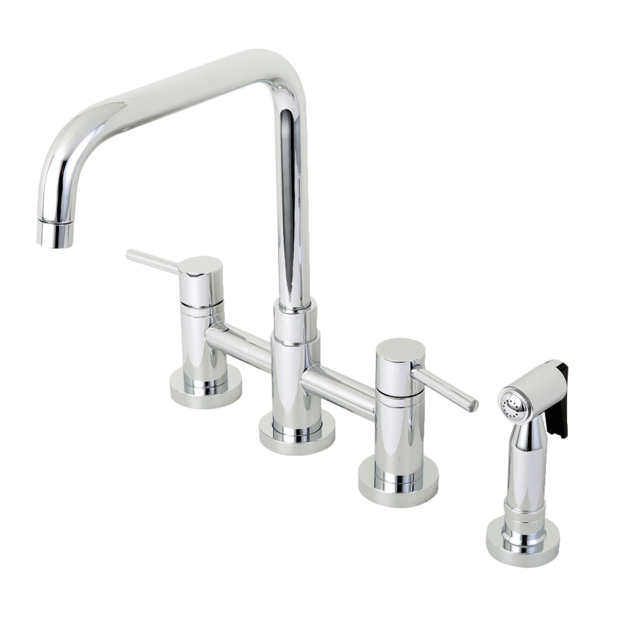 Kingston Brass KS8281DLBS Concord Bridge Kitchen Faucet with Brass Sprayer, Polished Chrome