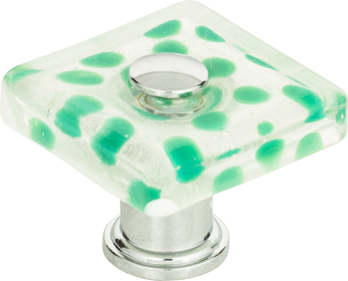 Atlas Homewares Emerald Polka Dot Glass Knob 1 1/2 Inch Polished Chrome