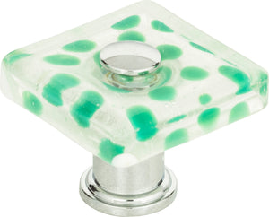 Atlas Homewares Emerald Polka Dot Glass Knob 1 1/2 Inch Polished Chrome
