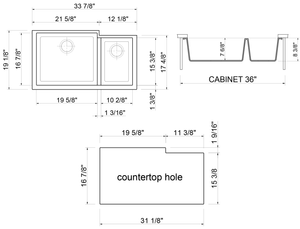 ALFI brand AB3319UM-W White 34" Double Bowl Undermount Granite Composite Kitchen Sink