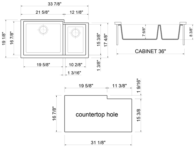 ALFI brand AB3319UM-C Chocolate 34" Double Bowl Undermount Granite Composite Kitchen Sink