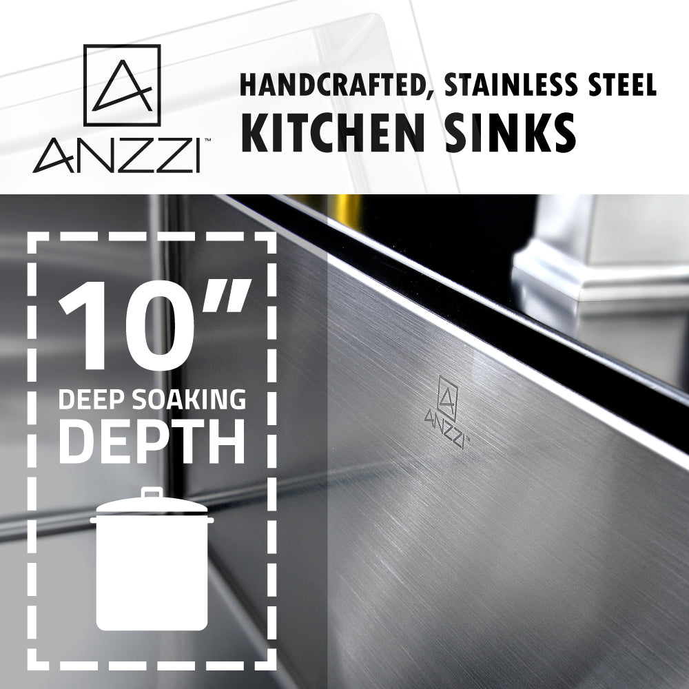 ANZZI KAZ36203AS-031B Elysian Farmhouse 36 in. 60/40 Double Bowl Kitchen Sink with Faucet in Brushed Nickel