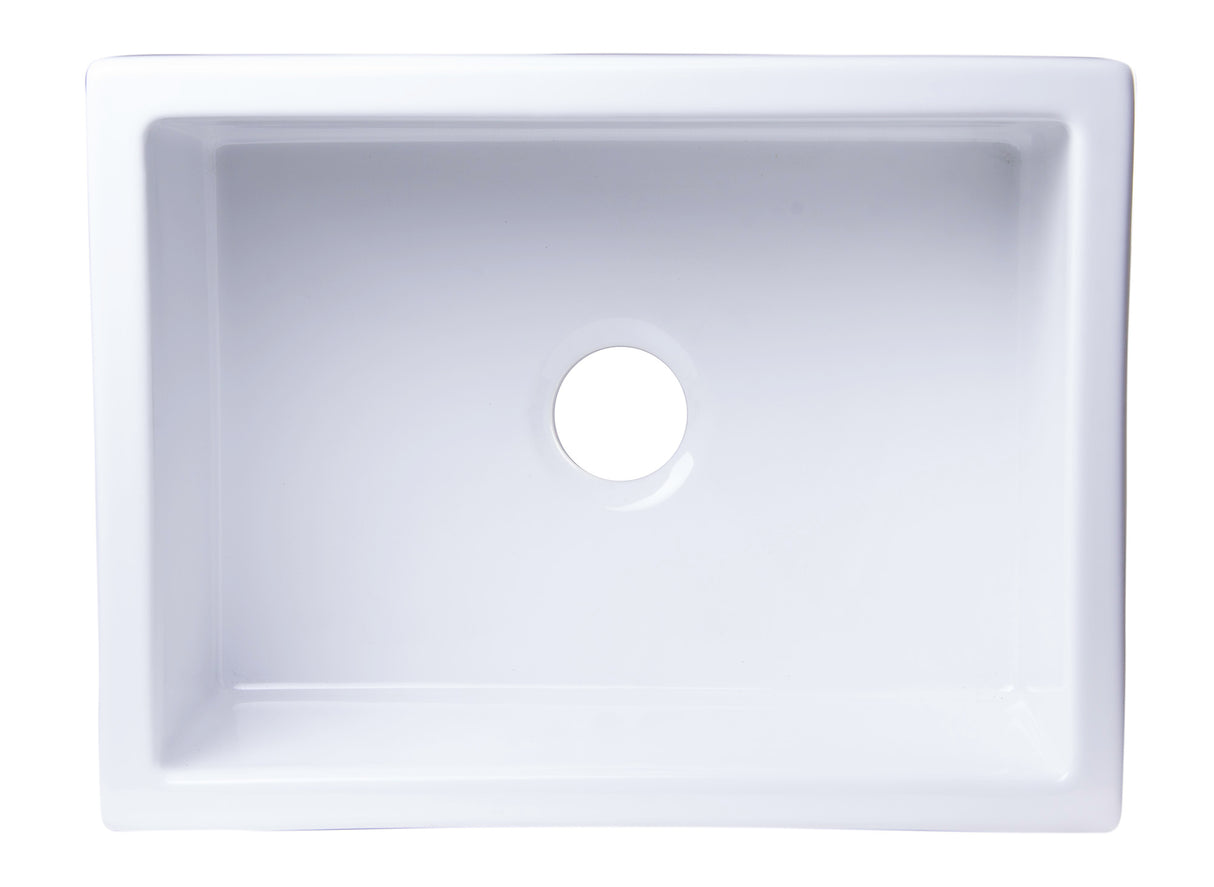 ALFI brand AB2418SB-W  24" White Smooth Thick Wall Fireclay Single Bowl Farm Sink