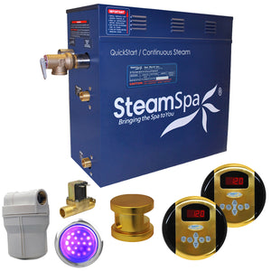 SteamSpa Royal 6 KW QuickStart Acu-Steam Bath Generator Package with Built-in Auto Drain in Polished Gold RY600GD-A