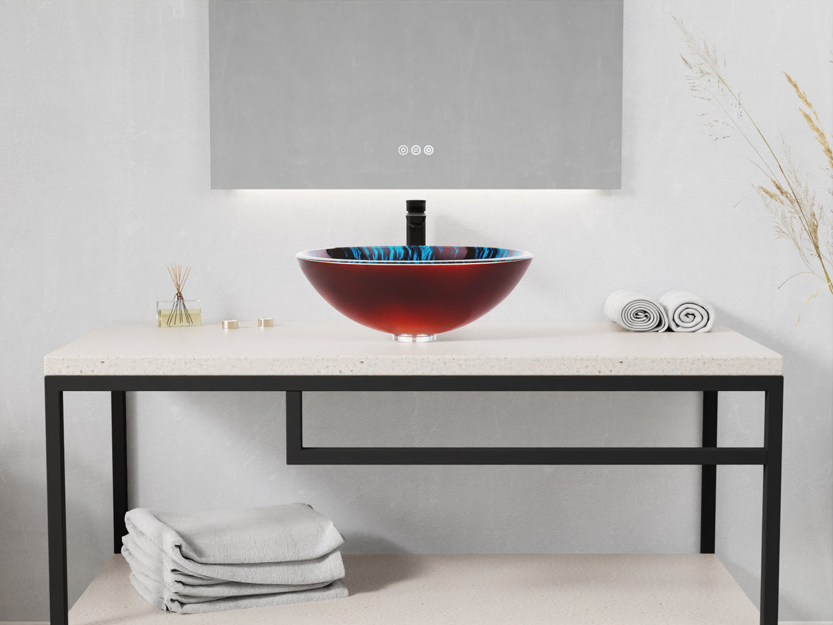 ANZZI LS-AZ916 Belissima Round Glass Vessel Bathroom Sink with Stellar Burst Finish