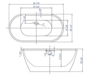 ALFI brand AB8839 67 inch White Oval Acrylic Free Standing Soaking Bathtub