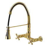 Gourmetier GS1247AX Heritage Two-Handle Wall-Mount Pull-Down Sprayer Kitchen Faucet, Brushed Brass