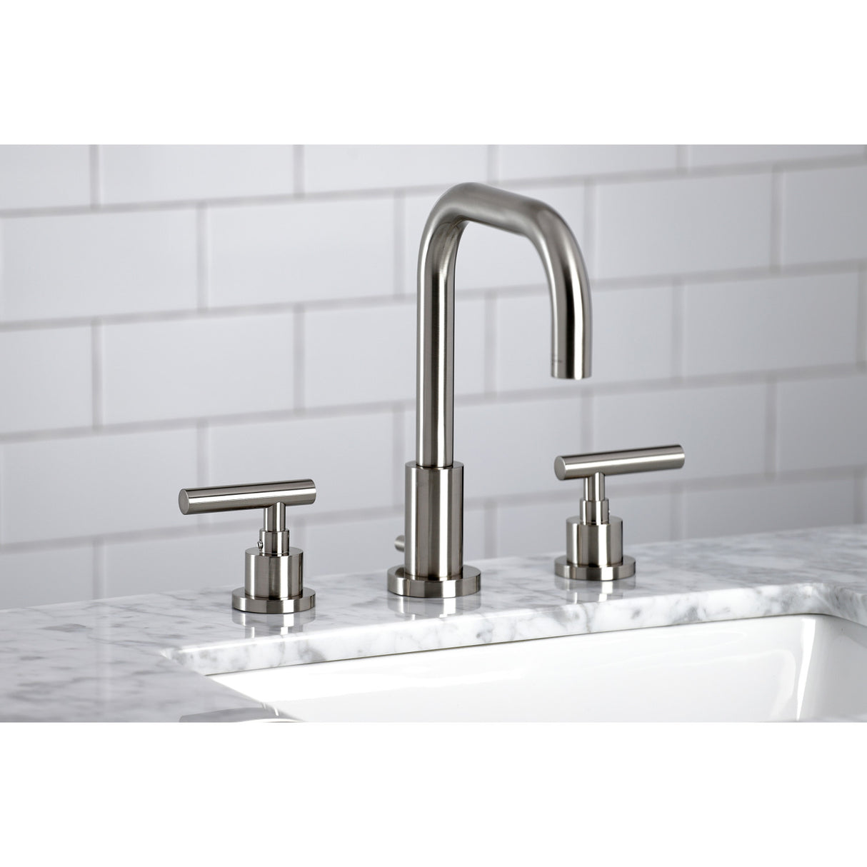 Kingston Brass FSC8938CML Manhattan Widespread Bathroom Faucet with Brass Pop-Up, Brushed Nickel