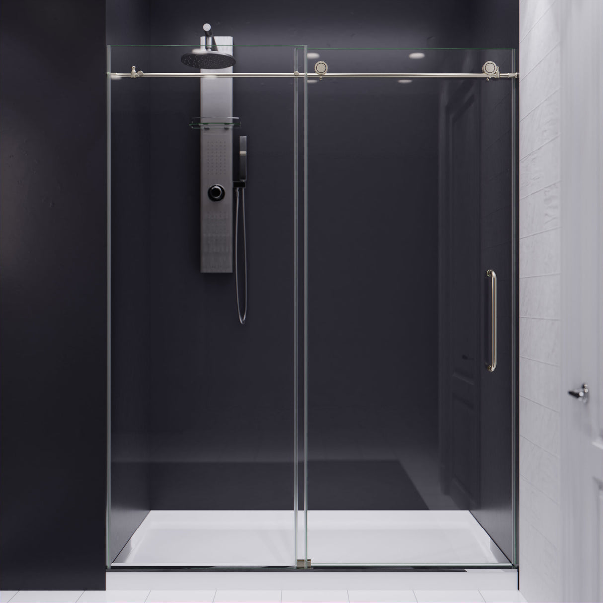 ANZZI MNSD-AZ13-02BN Padrona Series 60 in. by 76 in. Frameless Sliding Shower Door in Brushed Nickel with Handle