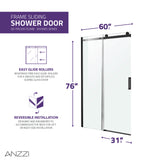 ANZZI SD-FRLS05702MBR Series 60 in. x 76 in. Frameless Sliding Shower Door with Handle in Matte Black