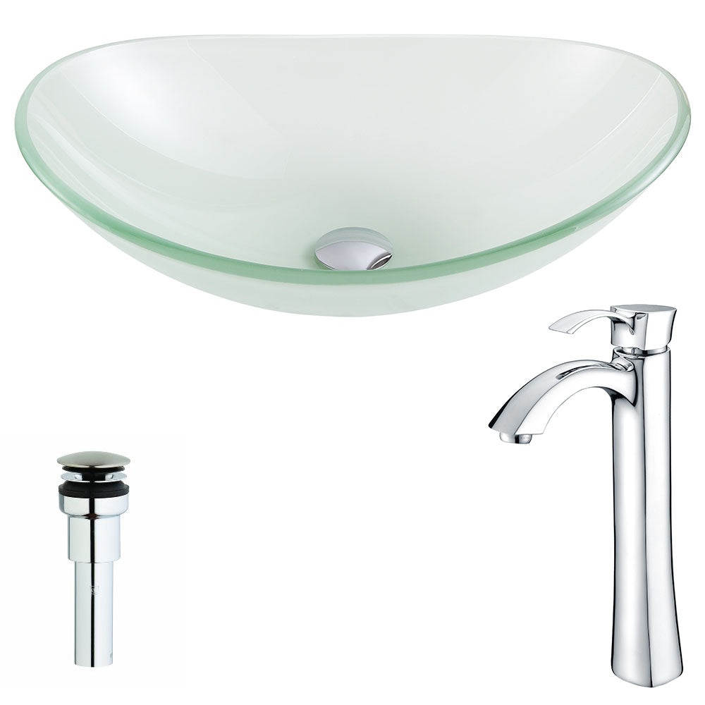 ANZZI LSAZ086-095 Forza Series Deco-Glass Vessel Sink in Lustrous Frosted with Harmony Faucet in Chrome
