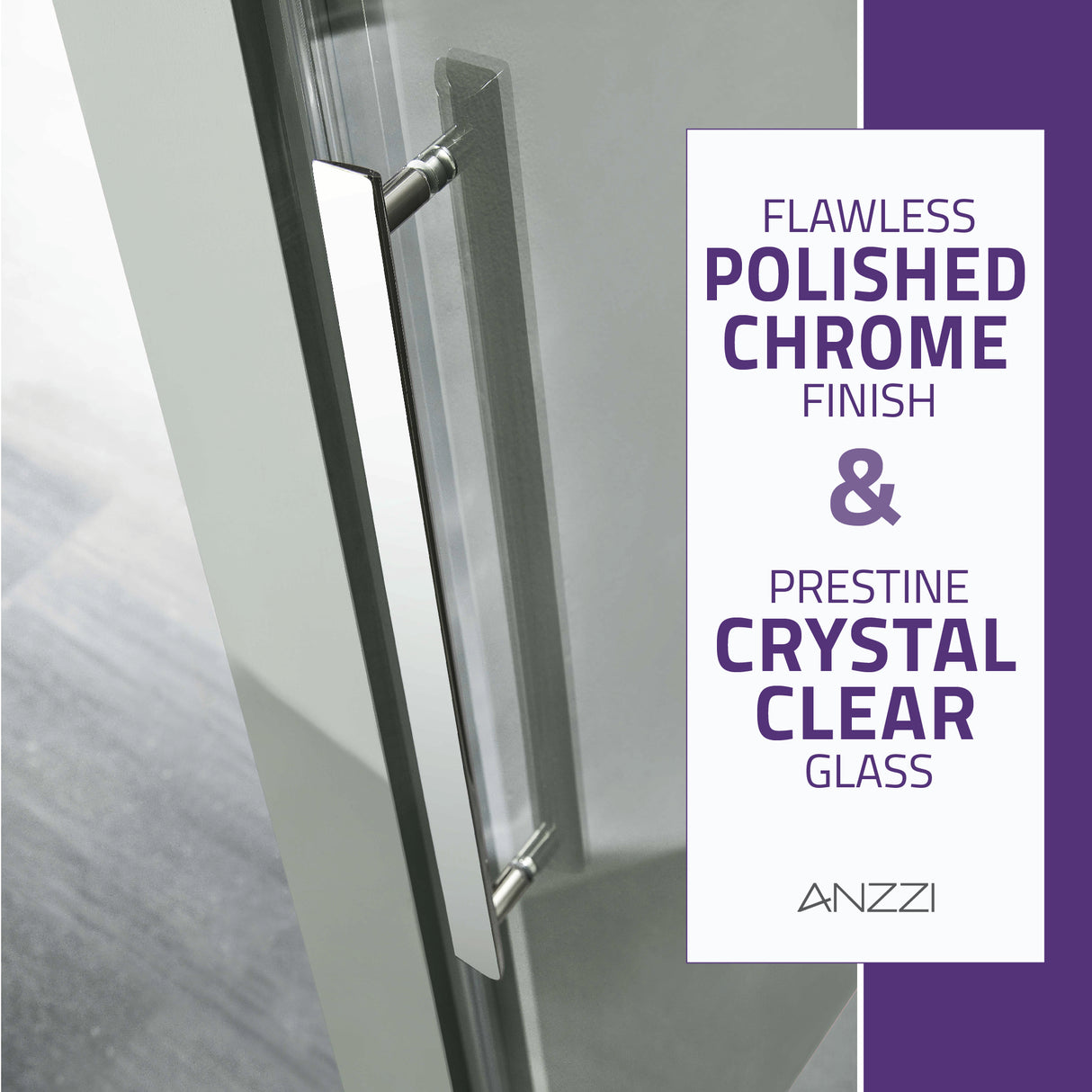 ANZZI SD-FRLS05901CHR Series 48 in. x 76 in. Frameless Sliding Shower Door with Handle in Chrome