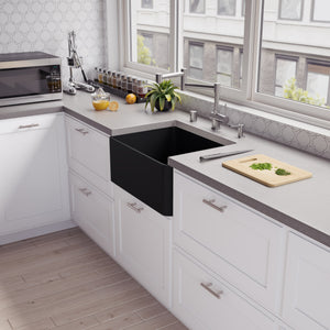Black Matte Smooth Apron 24" x 18" Single Bowl Fireclay Farm Sink