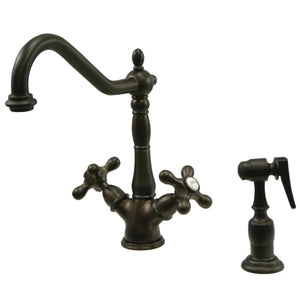 Kingston Brass KS1235AXBS Heritage Deck Mount Kitchen Faucet With Brass Sprayer, Oil Rubbed Bronze