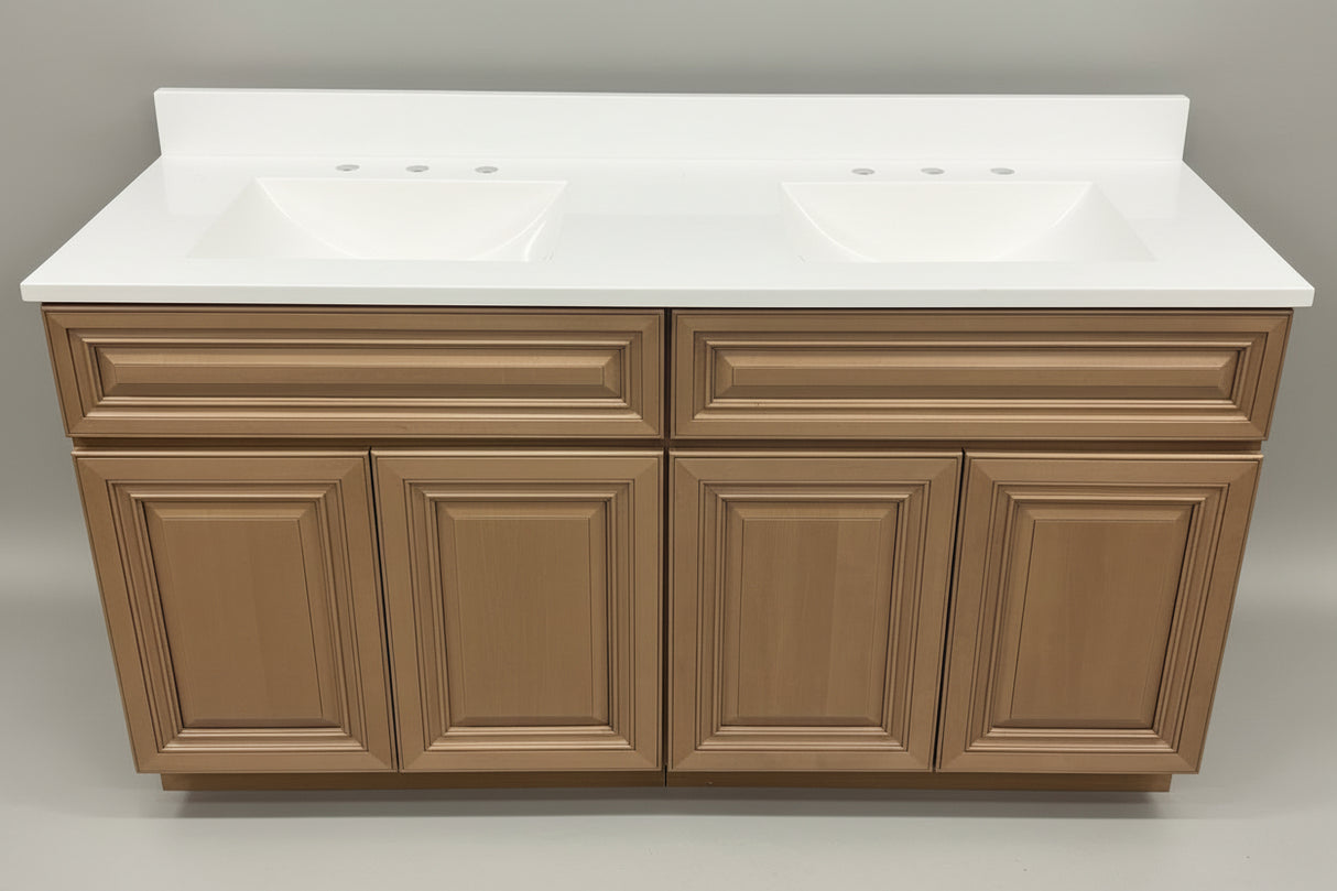 60" J&K Cinanmon Vanity Set With Cultured Marble Top