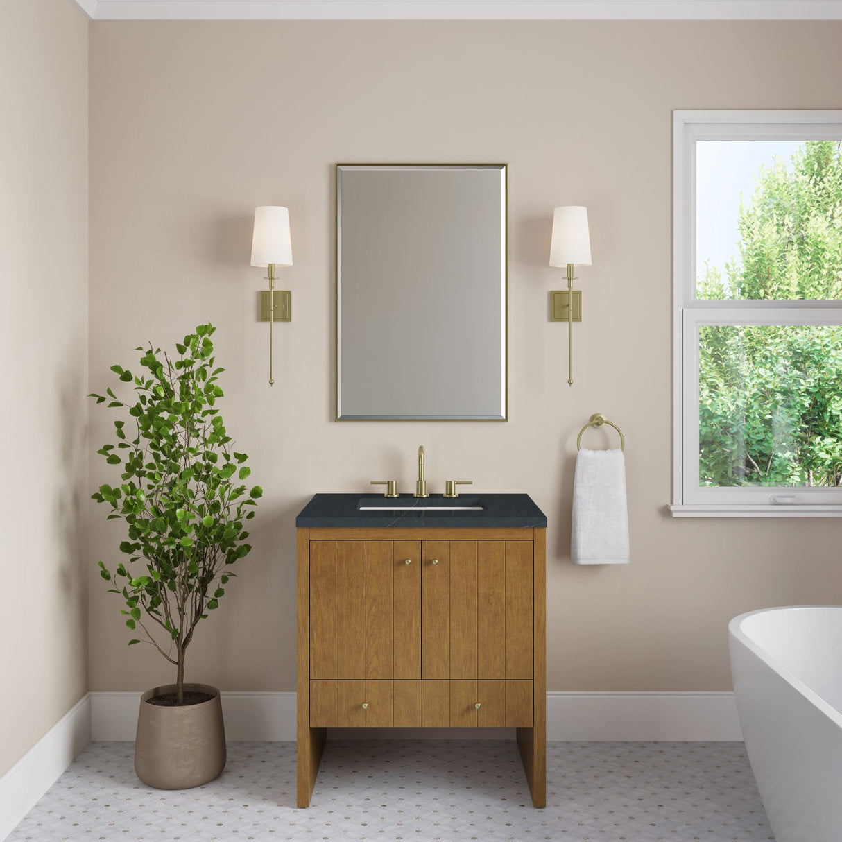 Hudson 30" Single Vanity, Honey Oak w/ 3 CM Charcoal Soapstone Silestone Top