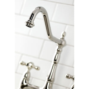 Kingston Brass KS1276AXBS Heritage Bridge Kitchen Faucet with Brass Sprayer, Polished Nickel