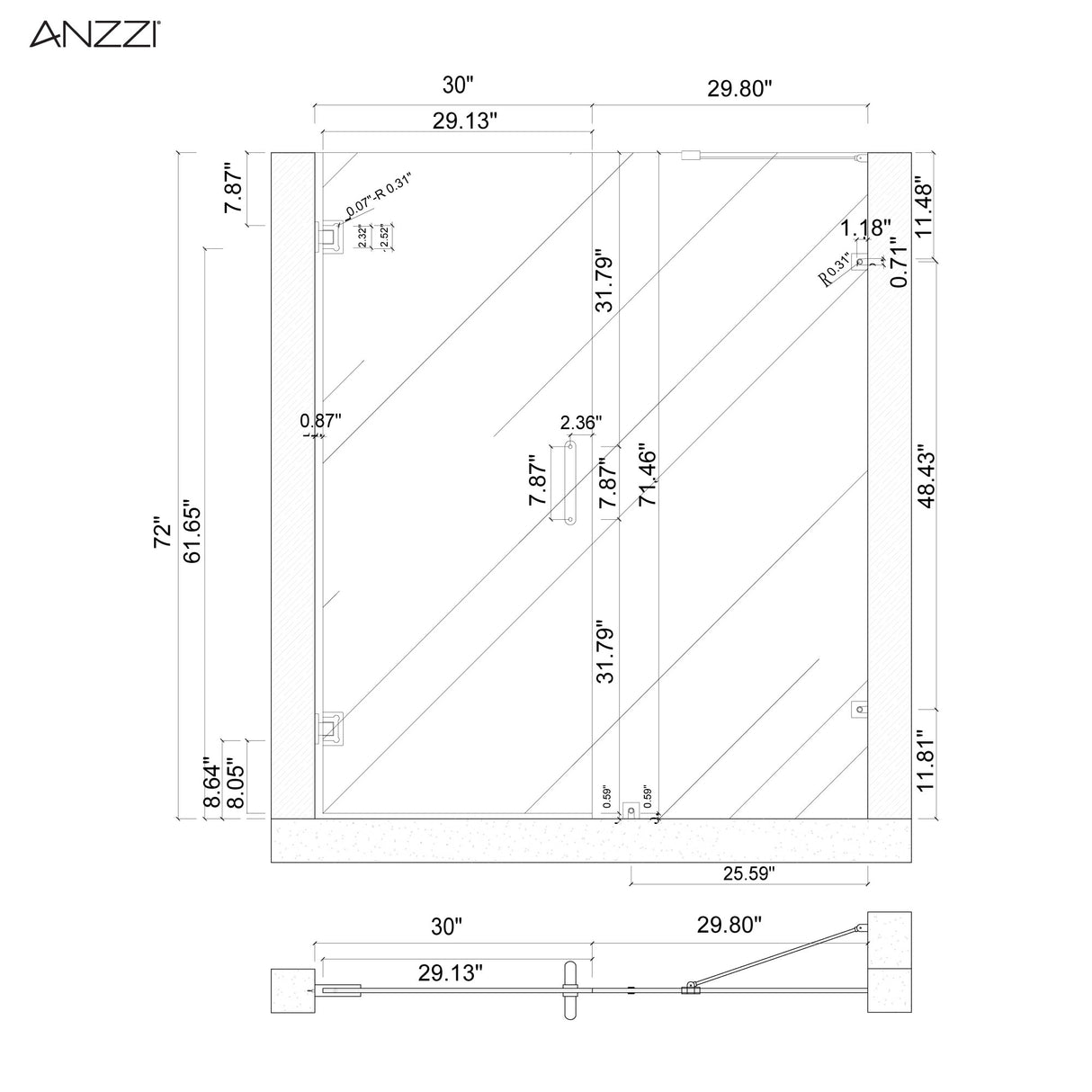 ANZZI SD-AZ07-01CH Consort Series 60 in. by 72 in. Frameless Hinged Alcove Shower Door in Polished Chrome with Handle