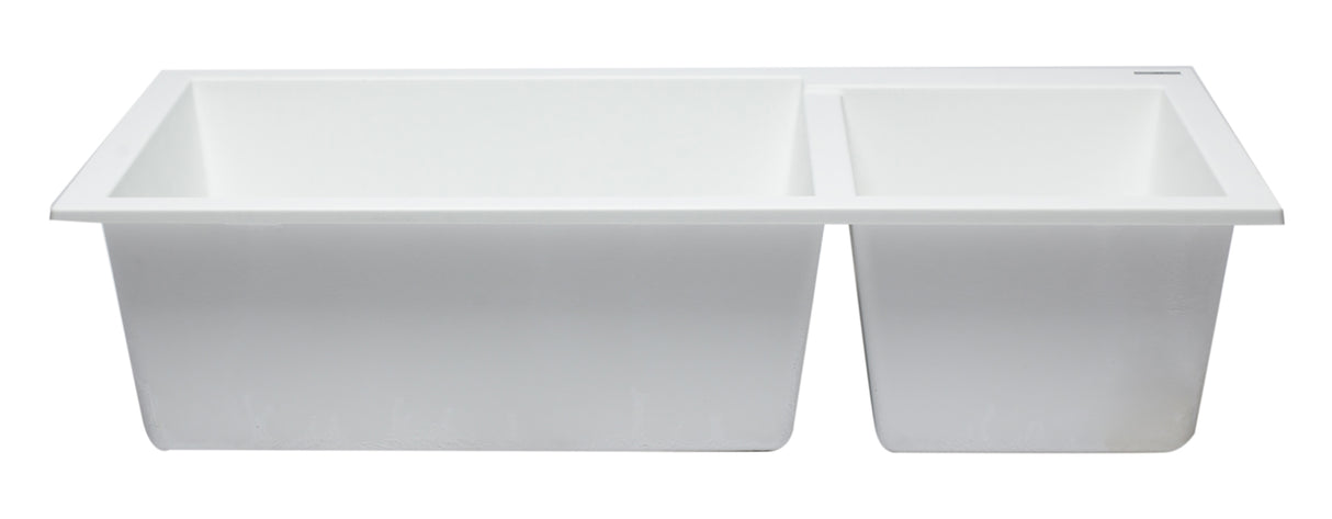 ALFI brand AB3319UM-W White 34" Double Bowl Undermount Granite Composite Kitchen Sink