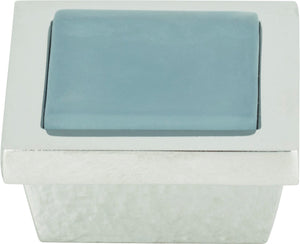 Atlas Homewares Spa Blue Square Knob 1 3/8 Inch Polished Chrome