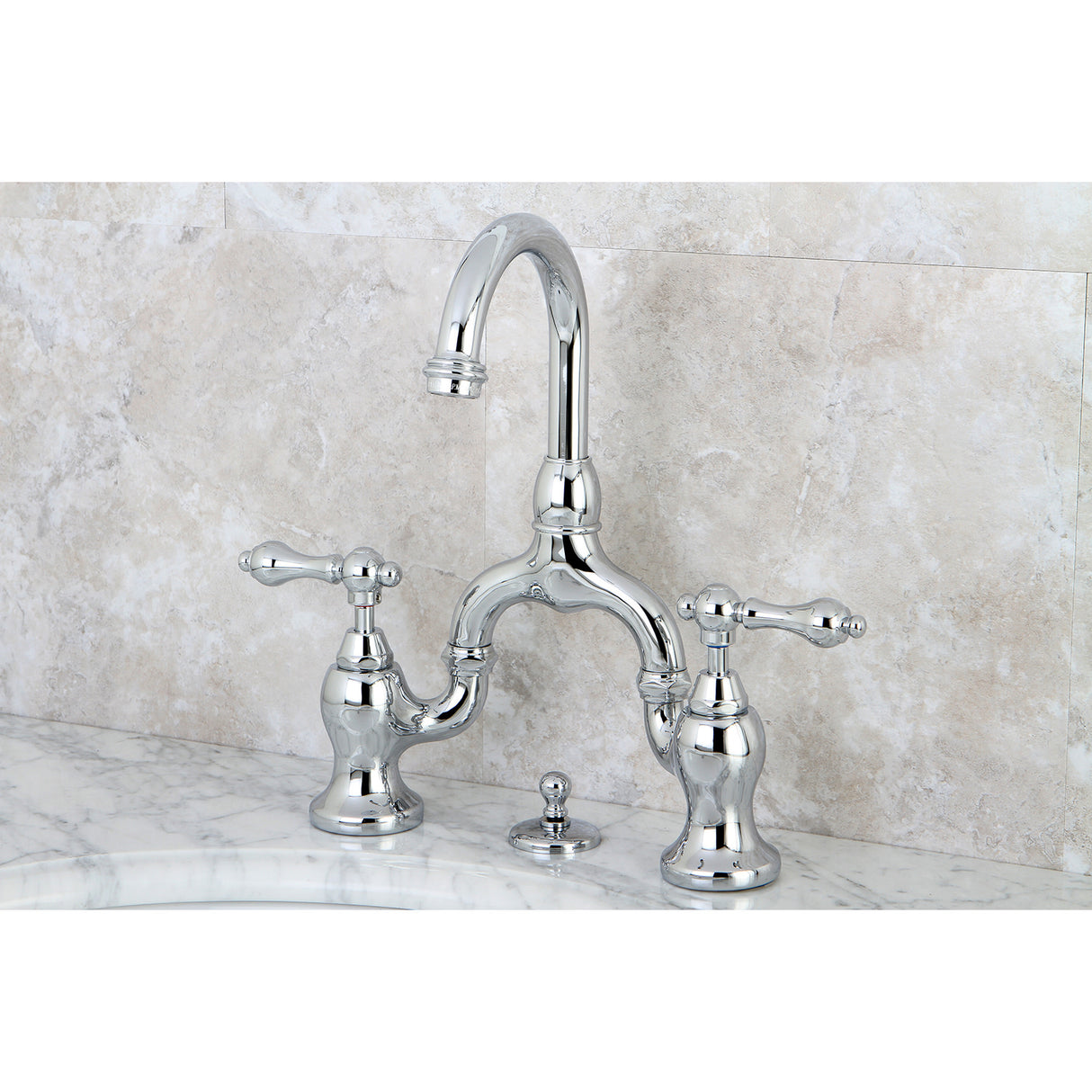 Kingston Brass KS7991AL English Country Bridge Bathroom Faucet with Brass Pop-Up, Polished Chrome