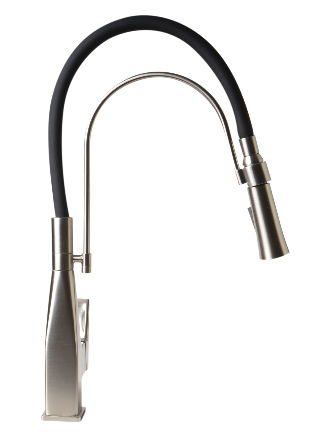 Brushed Nickel Square Kitchen Faucet with Black Rubber Stem