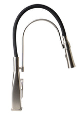 Brushed Nickel Square Kitchen Faucet with Black Rubber Stem