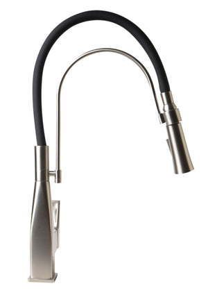 Brushed Nickel Square Kitchen Faucet with Black Rubber Stem