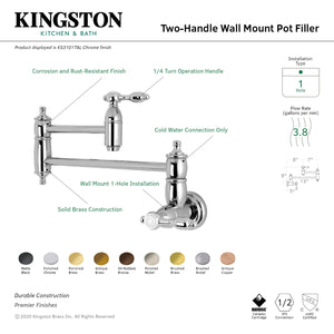 Kingston Brass KS3108TAL Tudor Wall Mount Pot Filler Kitchen Faucet, Brushed Nickel