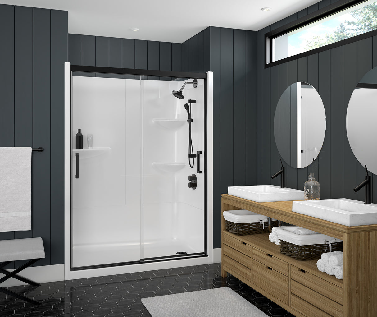 MAAX 138521-900-340-000 Incognito 74 51-54 x 74 in. 8mm Bypass Shower Door for Alcove Installation with Clear glass in Matte Black
