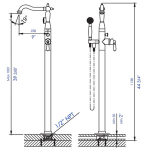 ALFI brand AB2553-BN Brushed Nickel Free Standing Floor Mounted Bath Tub Filler