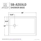 ANZZI SB-AZ03LD-R Jebel 32 x 60  in. Left Drain Single Threshold Shower Base in White