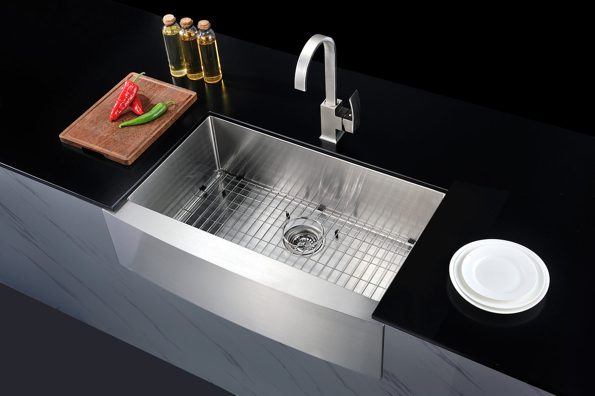 ANZZI K-AZ3320-1A Elysian Farmhouse Stainless Steel 32 in. 0-Hole Single Bowl Kitchen Sink in Brushed Satin