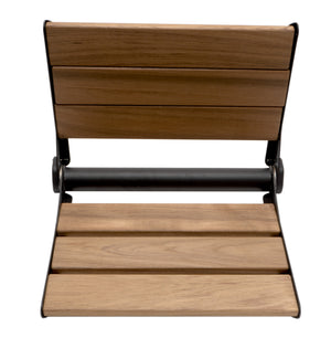 Black Matte 17" Wide Foldable Teak Shower Seat with Backrest