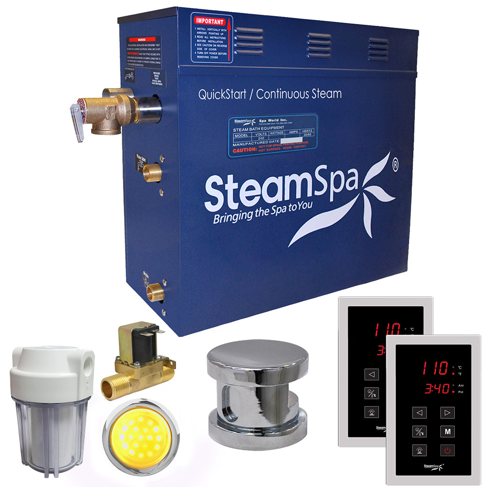 SteamSpa Royal 6 KW QuickStart Acu-Steam Bath Generator Package with Built-in Auto Drain in Polished Chrome RYT600CH-A