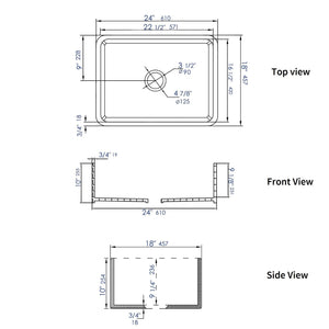 ALFI brand ABF2418 24" White Thin Wall Single Bowl Smooth Apron Fireclay Kitchen Farm Sink