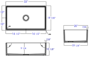 ALFI brand AB533-W 33" White Smooth Apron Single Bowl Fireclay Farm Sink