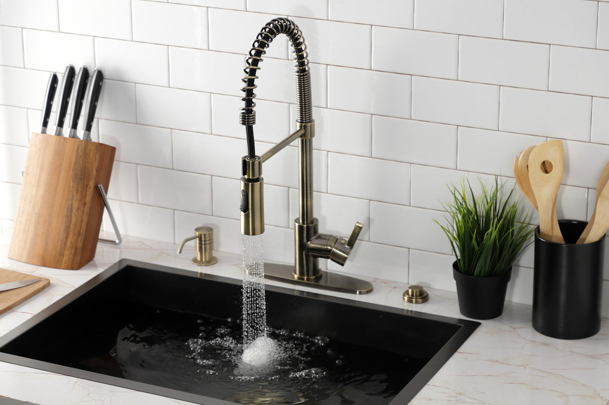 Gourmetier LS877CTLAB Continental Single-Handle Pre-Rinse Kitchen Faucet, Antique Brass