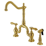 Kingston Brass KS7757BALBS Heirloom Bridge Kitchen Faucet with Brass Sprayer, Brushed Brass