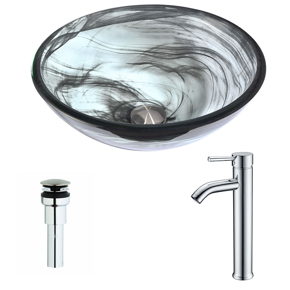 ANZZI LSAZ054-041 Mezzo Series Deco-Glass Vessel Sink in Slumber Wisp with Fann Faucet in Chrome
