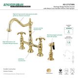 Kingston Brass KS1272TXBS French Country Bridge Kitchen Faucet with Brass Sprayer, Polished Brass